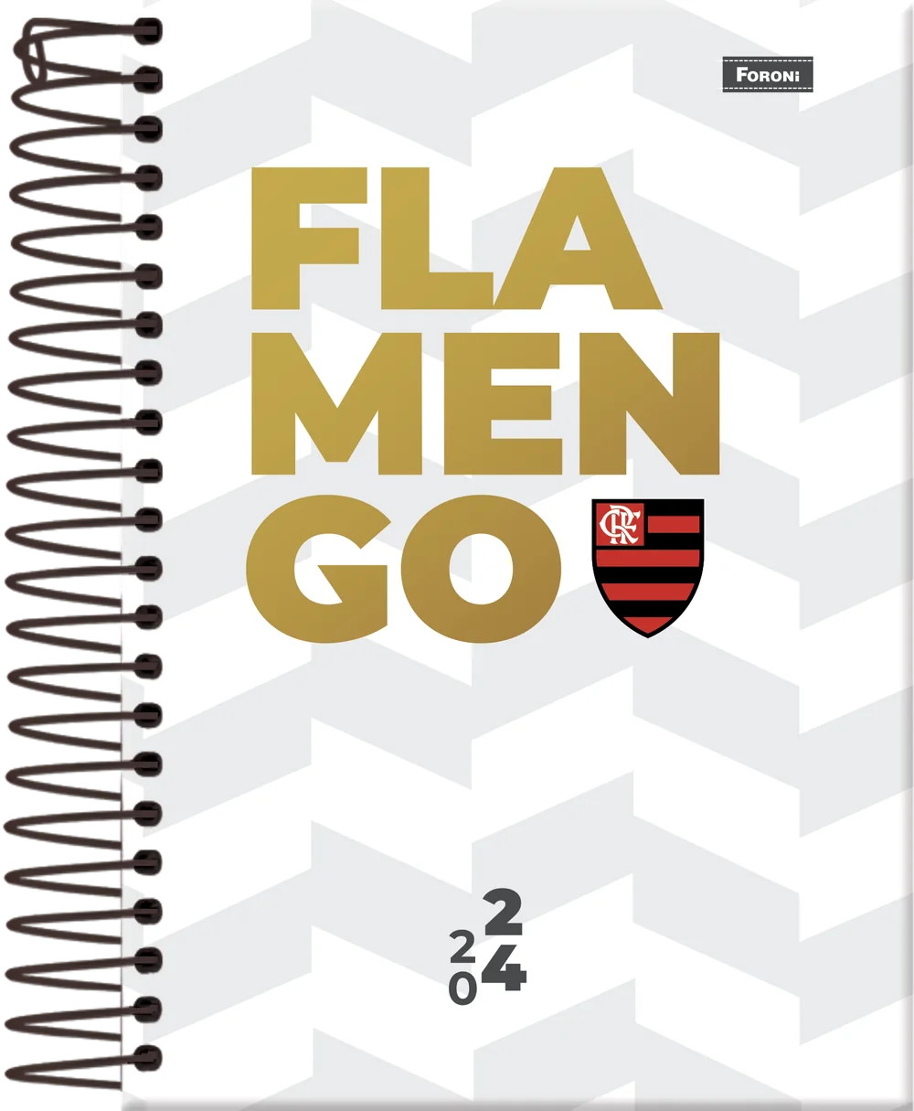 Agenda Flamengo 2024, edição 2: tipografia dourada sobre branco