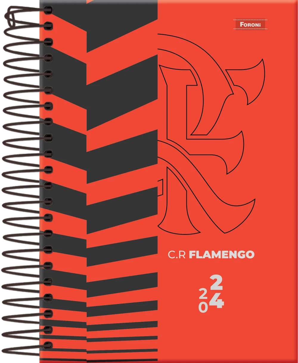 Agenda Flamengo 2024, edição 4: listras vermelhas e escudo em linha