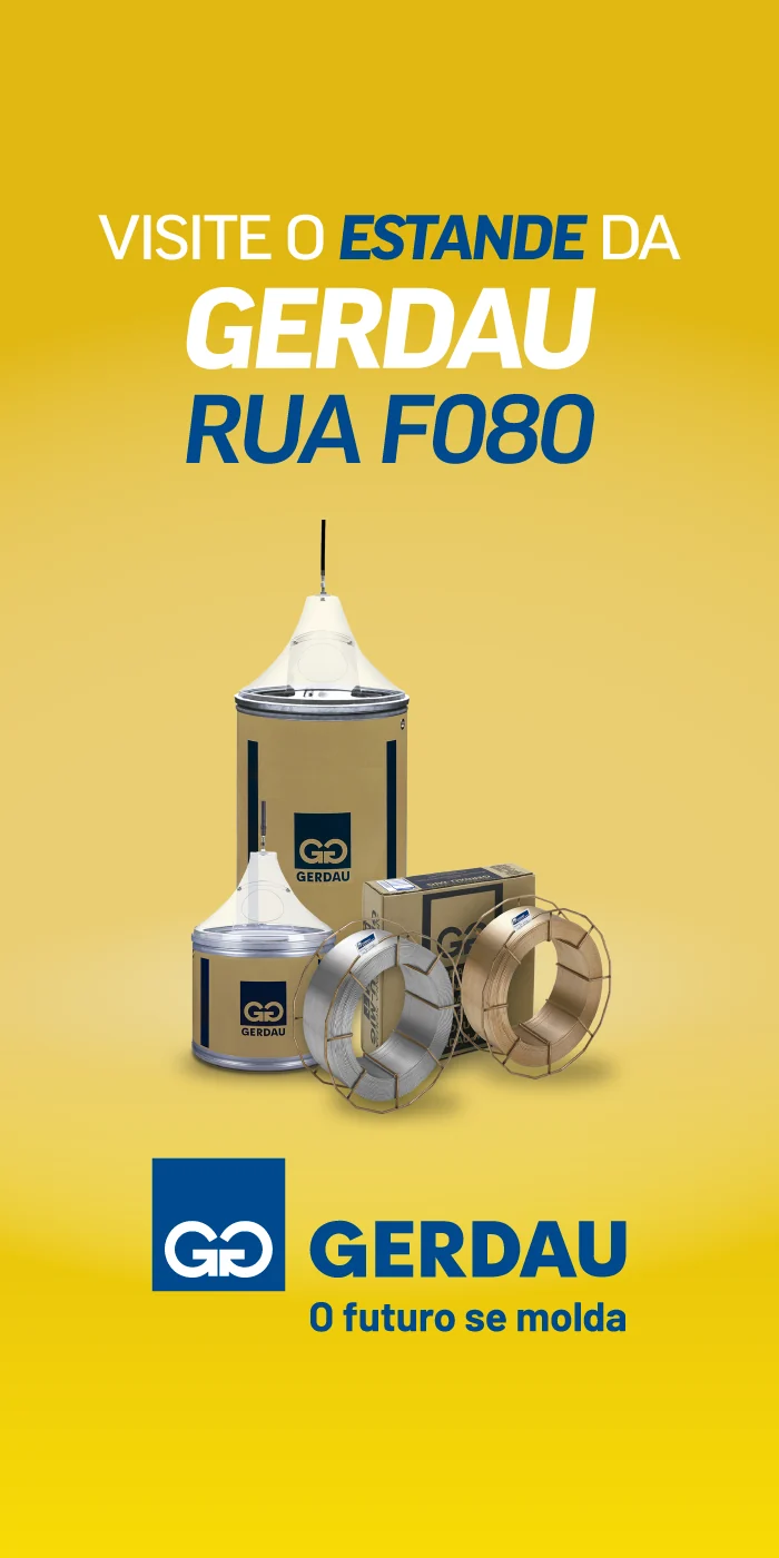 Key visual amarelo: Visite o estande da Gerdau, rua F080